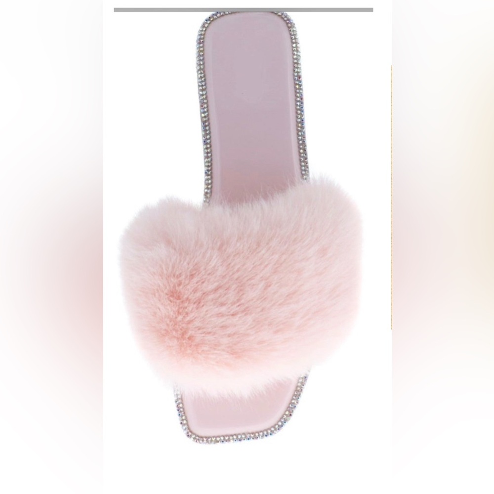 Luxe Powder Pink Slides w Rhinestones